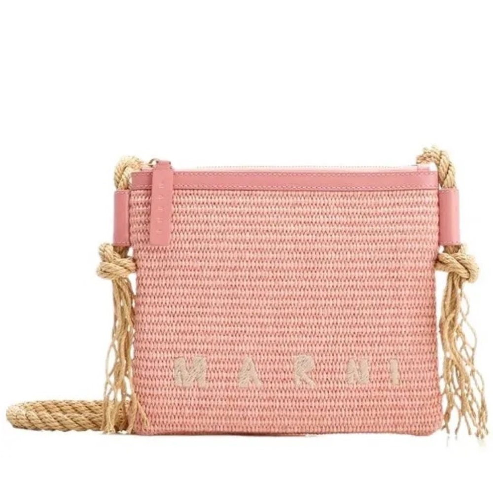 Marni marcel pochette raffia light pink crossbody bag NWT - Picture 2 of 9
